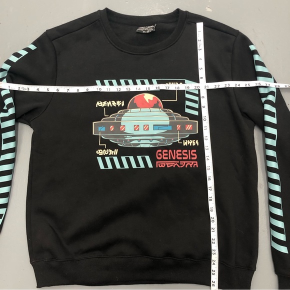 Genesis Graphic Space Ship Crew Neck Pullover Sweater. Black. Size Large. - Picture 5 of 7